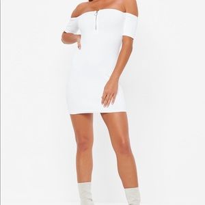 Petite Zip Front Rib Bardot Dress - Missguided